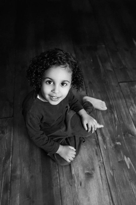 Timeless black and white family portrait for older children